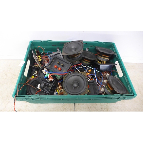 2109 - A box of approx 40 speaker crossovers and drivers
