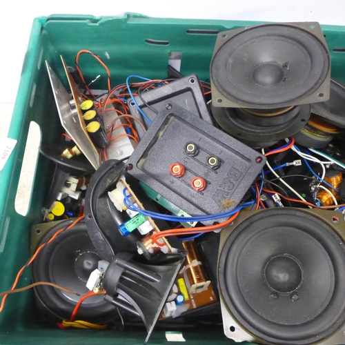 2109 - A box of approx 40 speaker crossovers and drivers