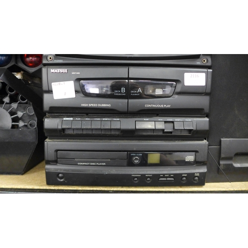 2116 - A Matsui MHF848 hi-fi system including a 3-band graphics equalizer, double cassette deck and compact... 