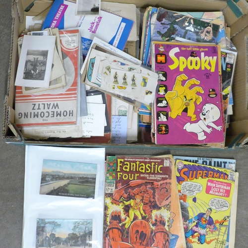 1155 - A box of ephemera including Superman/Batman comics, etc., and postcards **PLEASE NOTE THIS LOT IS NO... 