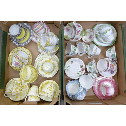 1161 - A collection of teaware including a Foley trio, Crown Staffordshire, Roslyn, Heathcote china, Royal ... 