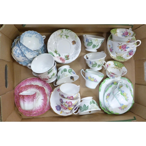 1161 - A collection of teaware including a Foley trio, Crown Staffordshire, Roslyn, Heathcote china, Royal ... 