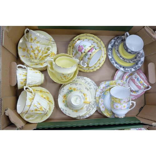 1161 - A collection of teaware including a Foley trio, Crown Staffordshire, Roslyn, Heathcote china, Royal ... 