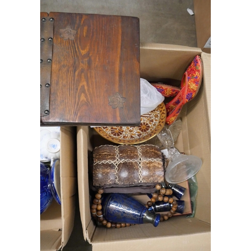 1167 - A collection of African carvings, mixed china and glass (4 boxes) **PLEASE NOTE THIS LOT IS NOT ELIG... 