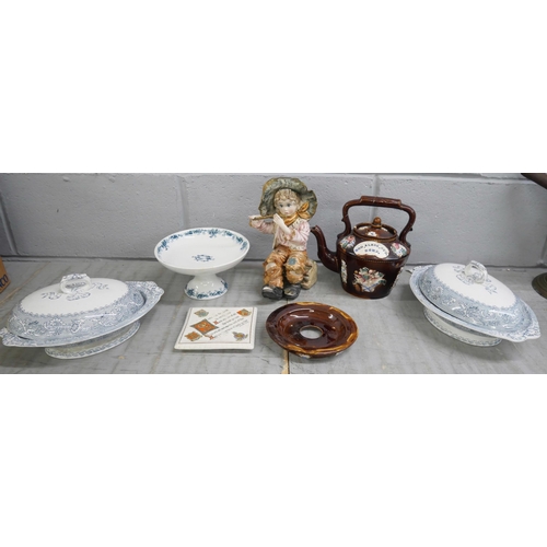 1170 - Two tureens, a comport, a bargeware teapot, a/f, etc. **PLEASE NOTE THIS LOT IS NOT ELIGIBLE FOR IN-... 