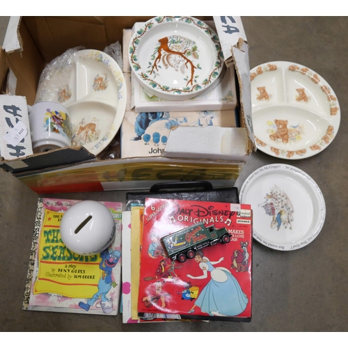 1173 - A box of mixed Nurseryware china including Wedgwood Peter Rabbit, plus a case of childrens 7