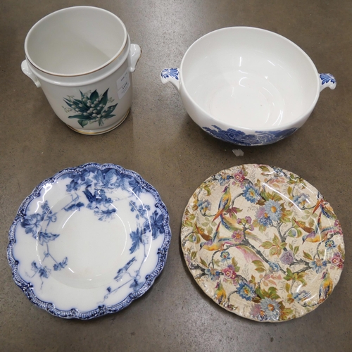 1176 - A French pottery jardinere, a large Wedgwood Wood Woodland bowl and two other dishes **PLEASE NOTE T... 