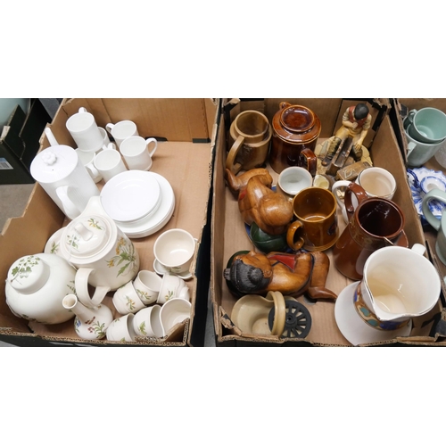 1185 - Four boxes of mixed china, Poole, Coalport, Wood's, other china and a soft toy **PLEASE NOTE THIS LO... 