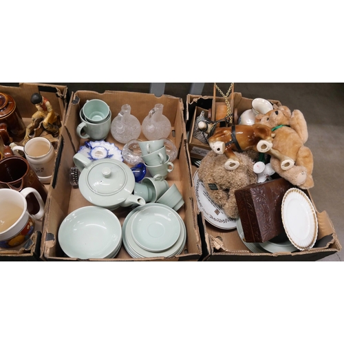 1185 - Four boxes of mixed china, Poole, Coalport, Wood's, other china and a soft toy **PLEASE NOTE THIS LO... 