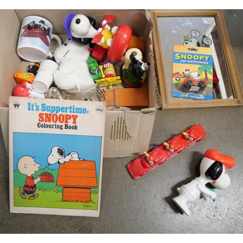 1196 - A box of mixed Snoopy memorabilia and merchandise, Mickey Mouse and McDonalds toys **PLEASE NOTE THI... 