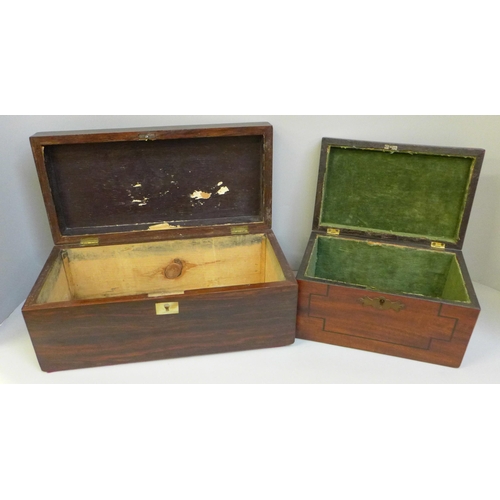 604 - A Victorian rosewood box and a Victorian mahogany box