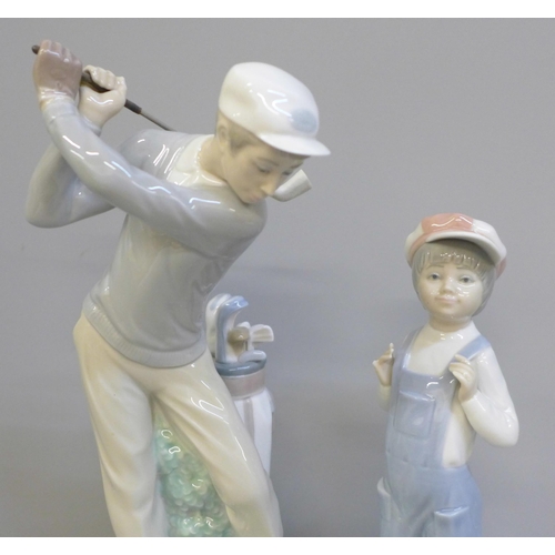 611 - A Lladro figure of a golfer and a Lladro figure of a street urchin, finger tip broken