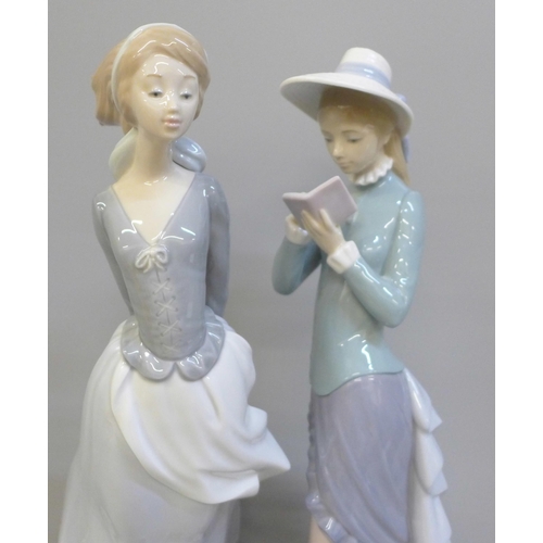 612 - Two Lladro figures, Girl Reading a Book and Wind Blown Girl