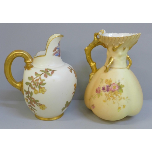 622 - A Royal Worcester blush ivory vase, with small chip to rim and a Royal Worcester gilt ivory vase, bo... 