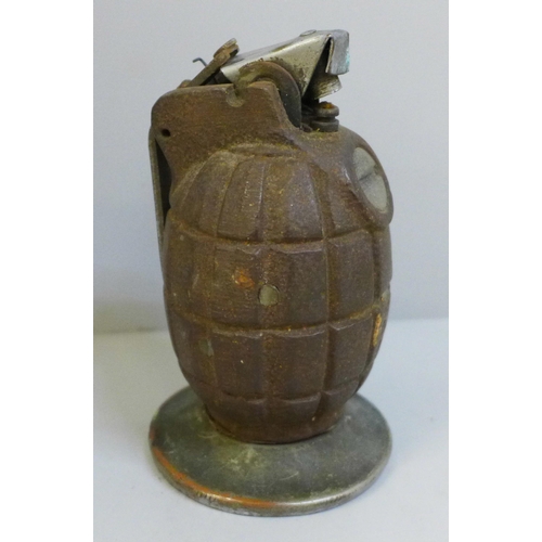 623 - A trench art hand grenade table lighter