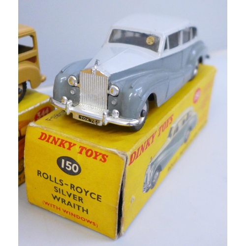 644 - Two Dinky toys die-cast model vehicles, 344 estate car and 150 Rolls Royce Silver Wraith, boxed