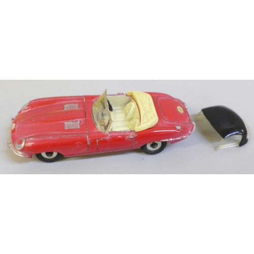 645 - Two Dinky Toys die-cast model vehicles, 143 Ford Capri and 120 Jaguar E Type, boxed and a No 19 Rove... 