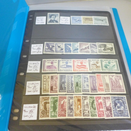 664 - Austria mint stamps in ex-dealers file, many useful sets including 1950 Air stamp and individual sta... 