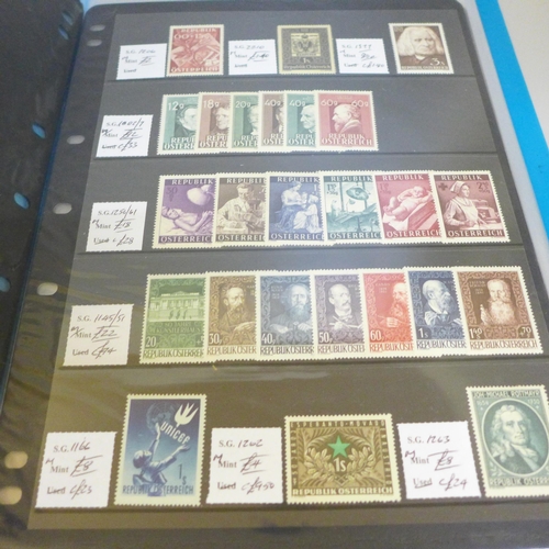 664 - Austria mint stamps in ex-dealers file, many useful sets including 1950 Air stamp and individual sta... 