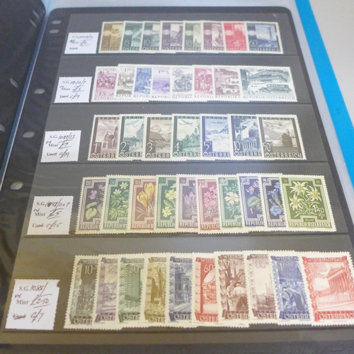 664 - Austria mint stamps in ex-dealers file, many useful sets including 1950 Air stamp and individual sta... 