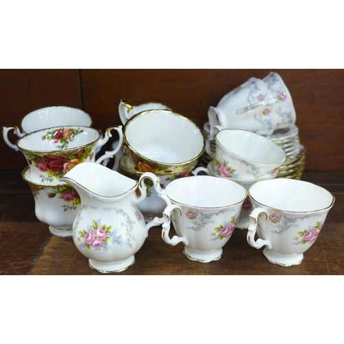 671 - A Royal Albert Old Country Roses six setting tea set and Tranquility six setting tea set, lacking su... 