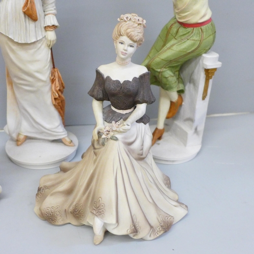 683 - Five figures of ladies; Royal Doulton Lucinda, Vanessa, Becky, a Coalport figure and one other