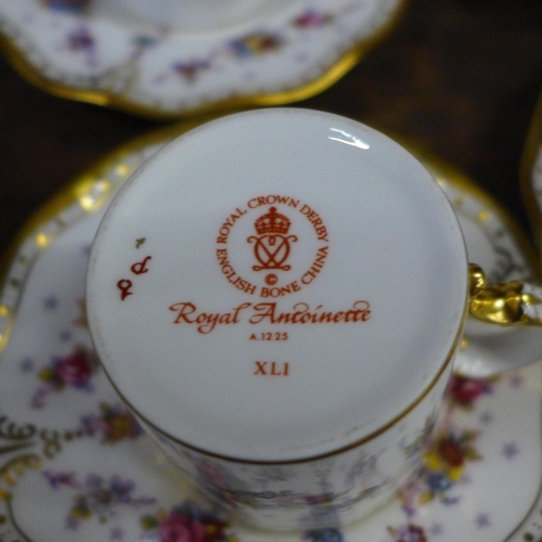 694 - A Royal Crown Derby Royal Antoinette six setting coffee service (4 cups, 4 saucers, cream and sugar ... 