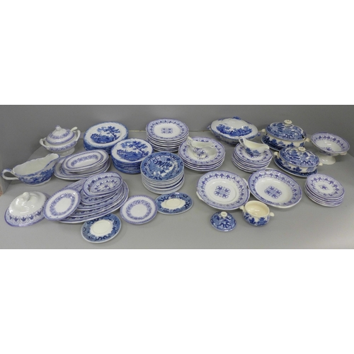 712 - A box of miniature blue and white china, probably dolls house sets, including Wedgwood Etruria Willo... 