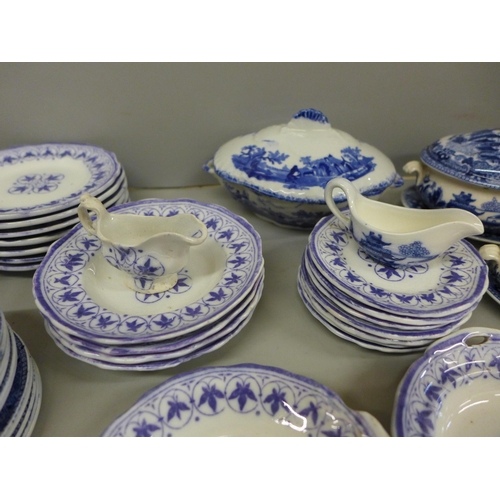 712 - A box of miniature blue and white china, probably dolls house sets, including Wedgwood Etruria Willo... 