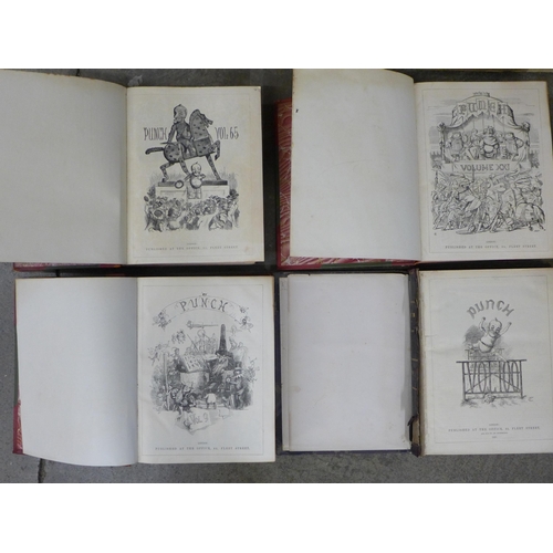 731 - Four hardbound volumes of 'Punch' from 1845, 1851, 1873 and 1891