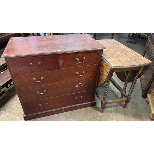 272 - An Edward VII mahogany chest of drawers and an oak barleytwist gateleg table