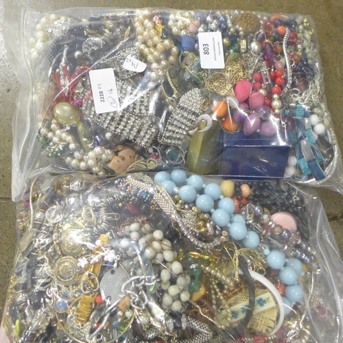 803 - Two bags of costume jewellery