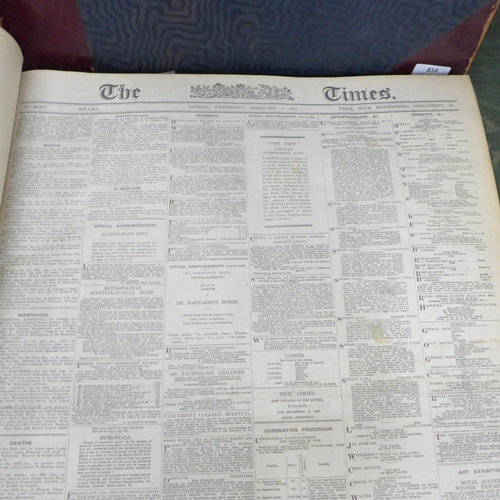 814 - Two bound volumes of The Times newspapers, 1907 and 1911, from the offices of N.M. Rothschild & Sons... 