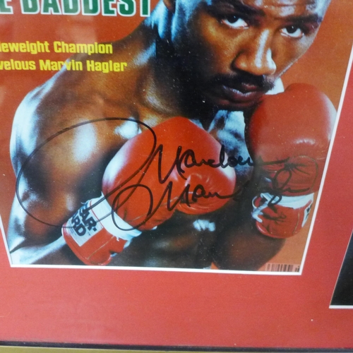 816 - A signed Marvin Hagler boxing glove display