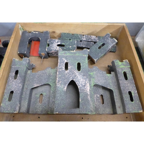 819 - A Tri-ang pressed steel crane and model castle