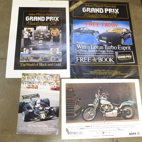 857 - Four original large automobilia racing advertising posters from the 1980's, including advertising po... 