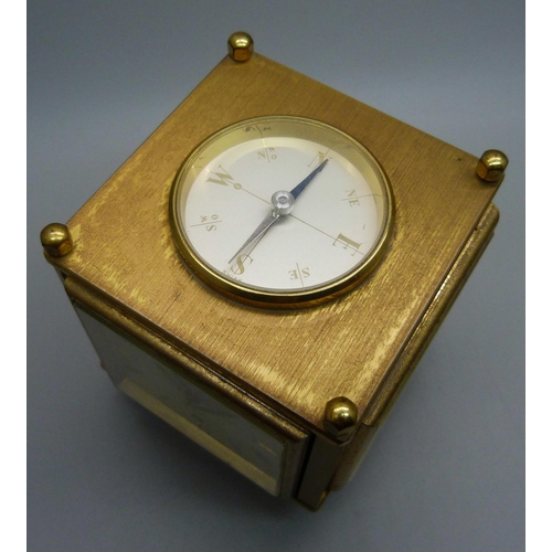 859 - An Imhof mid-century desk clock and weather compendium, brass and gilt finish, 9.5cm, one brass scre... 