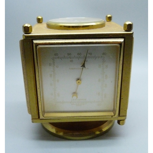 859 - An Imhof mid-century desk clock and weather compendium, brass and gilt finish, 9.5cm, one brass scre... 