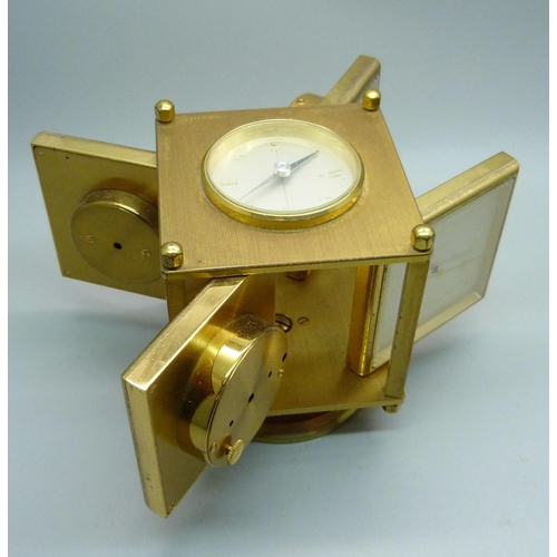 859 - An Imhof mid-century desk clock and weather compendium, brass and gilt finish, 9.5cm, one brass scre... 