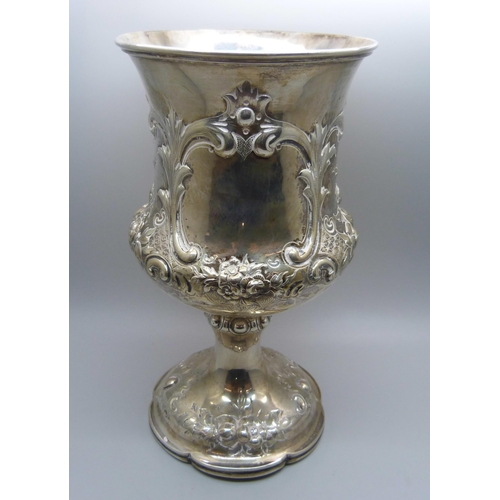 863 - A large Victorian silver chalice, London 1867, Robert Harper, 407g, 22.5cm