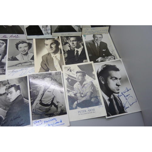 870 - A collection of celebrity photographs and postcards, signed in ink, (one or two printed with accompa... 