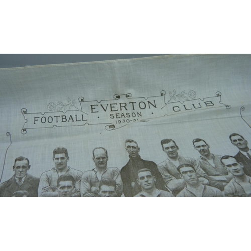 874 - Football, a silk handkerchief, Everton 1930/1 team