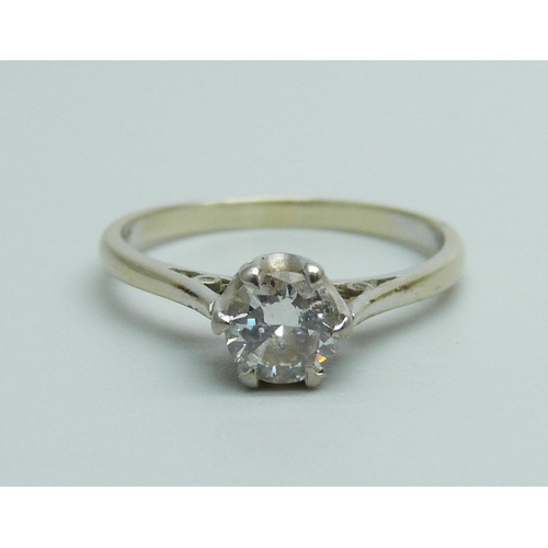 939 - An 18ct gold, diamond solitaire ring, 2.7g, P, approximately 0.5ct diamond weight