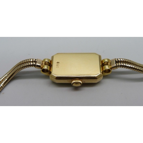 949 - A lady's 18ct gold cased LeCoultre Art Deco wristwatch on a 9ct gold bracelet strap, the case hallma... 