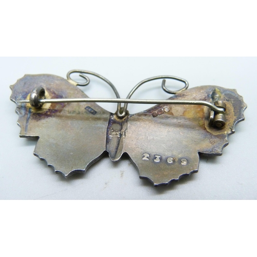 975D - A hallmarked silver and enamelled butterfly brooch