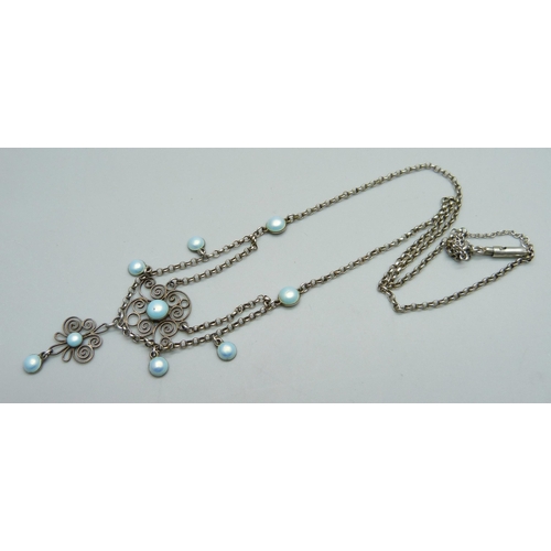 987 - Scandinavian jewellery-a 930 silver and enamelled necklace by Marius Hammer, 42cm