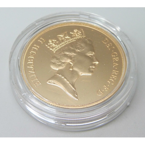 994A - A Royal Mint UK Brilliant uncirculated five pounds gold coin, 1991, no certificate