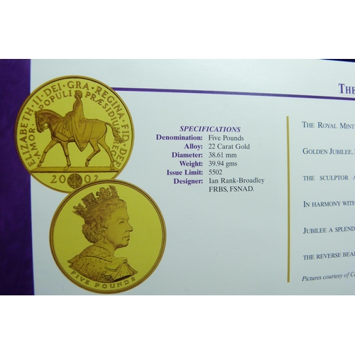 994C - A Royal Mint Her Majesty The Queen Gold Jubilee 1952-2002 UK Gold Proof Crown and £20 banknote set, ... 