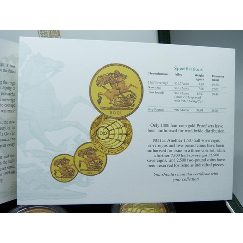 994D - A Royal Mint The 2001 UK Gold Proof Four-Coin Sovereign Collection, No. 0230