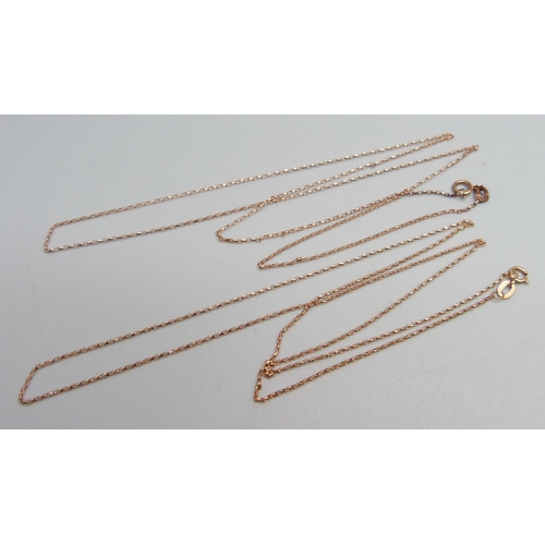 995 - Two fine 9ct rose gold necklaces, 2.35g